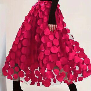 Polka Dot Applique High Waisted Midi Skirt